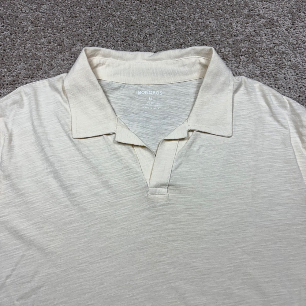 Bonobos Mens Johnny Collar Slub Cotton Polo Shirt Cream Off-White BKT11428N M